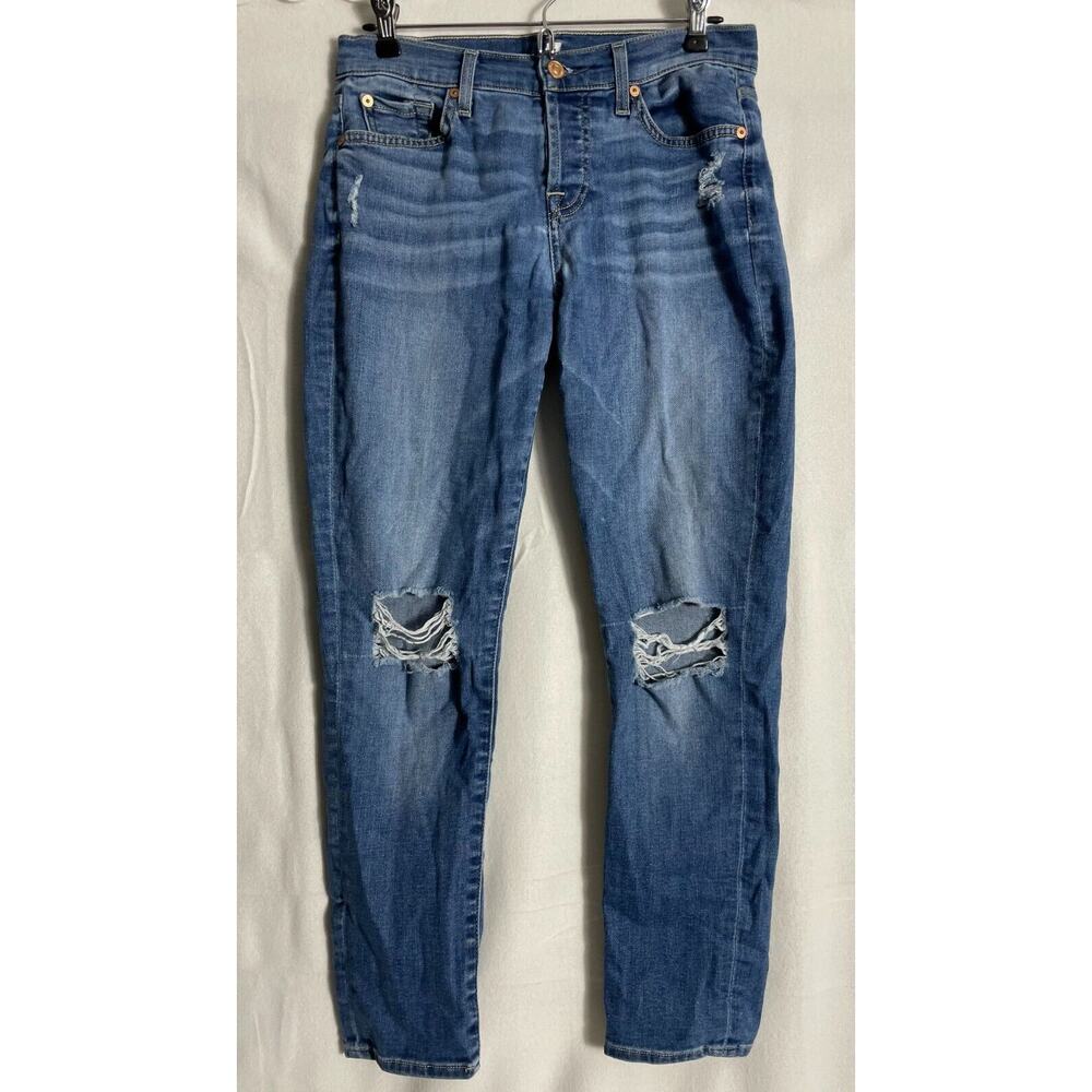 7‎ For All Mankind Sz 25 Skinny Jeans Josefina Boyfriend Button Fly Distressed